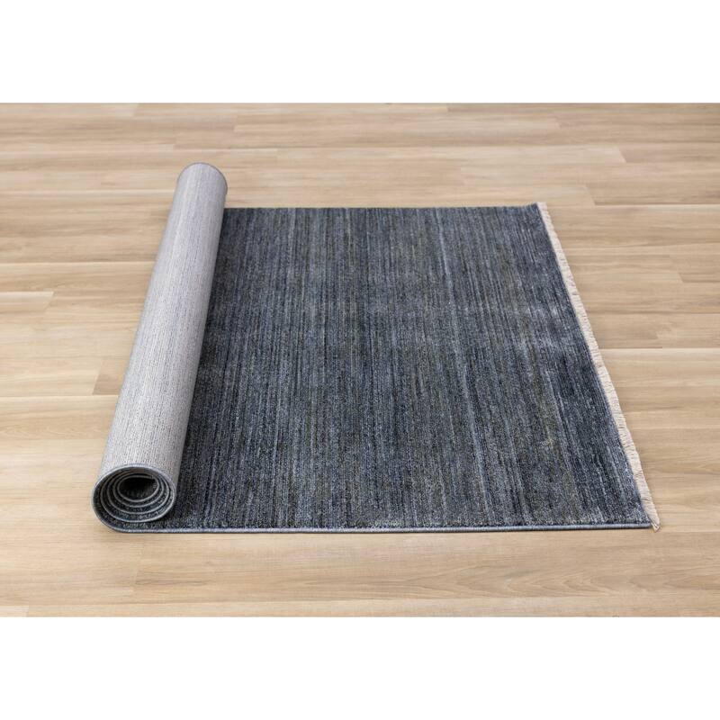 Blue Grey Subtle Distressed Stain Resistant Rug