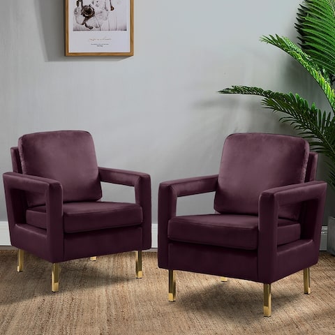 Valentina Modern Upholstered Accent Armchair with Gold Legs Set of 2 by HULALA HOME