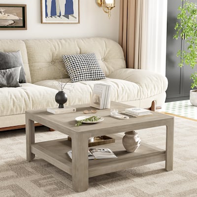 Square Coffee Table With Storage,Light Ash,made from engineered wood with a neutral finish