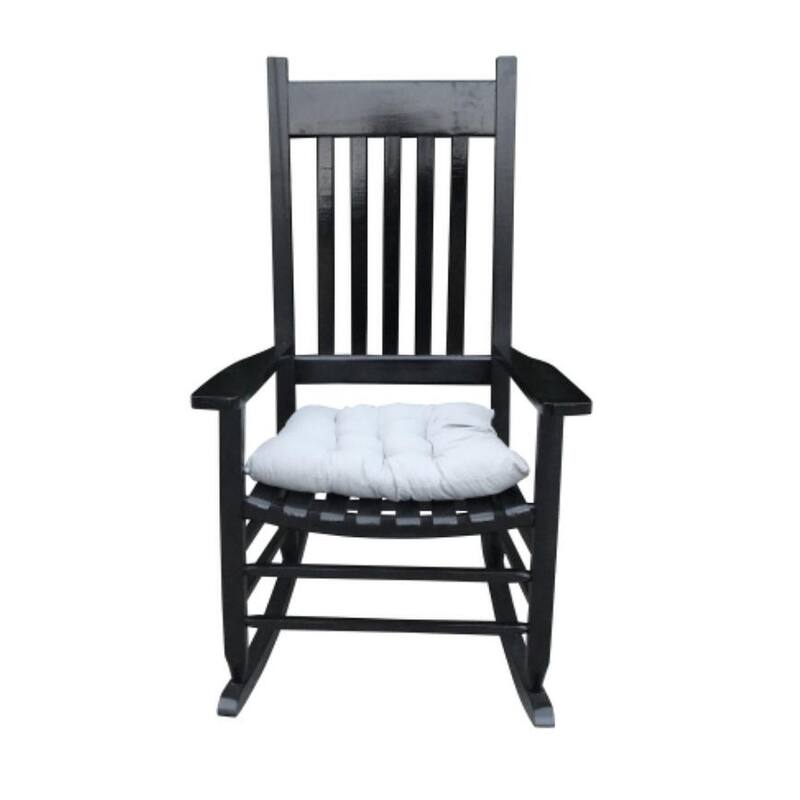 Black wooden porch rocker chair with size 26"(L) x 33.5"(W) x 46.5"(H)