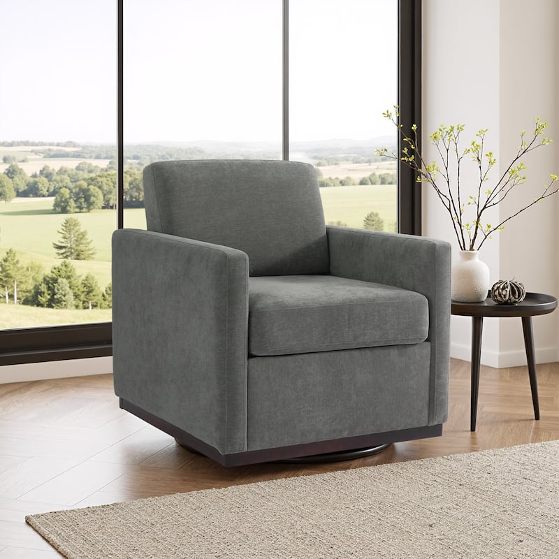 Chenille Leather Modern Swivel Accent Chair