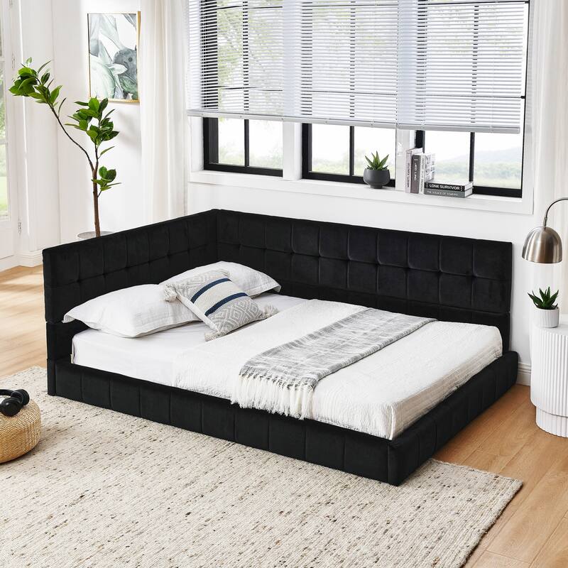 Upholstered Full Size Daybed w/Backrest&Armrests, Velvet Sofa Bedframe