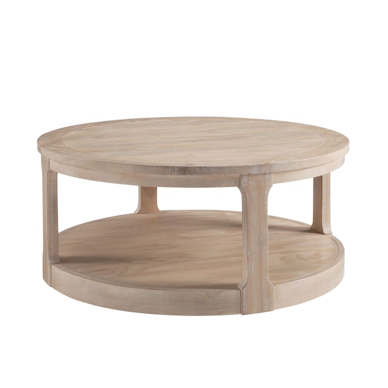 Traditional Coffee Table 2 Tier Round Wooden Center Table with Wheels