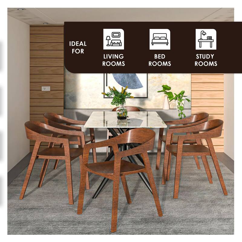 Rivo Modern Accent Dining Chairs with Arms in Oak Wood for Dining Room, Living Room and Kitchen