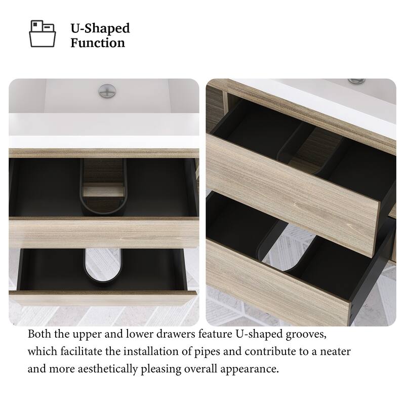 Modern Wall-Mounted Bathroom Vanity with White Solid Surface Top