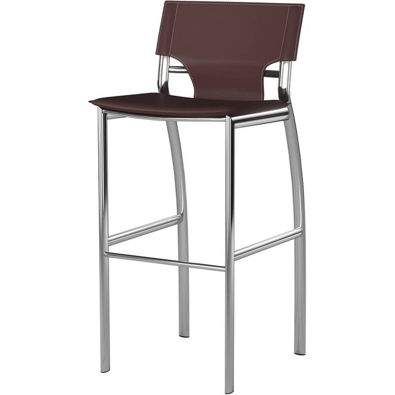 Regenerated Leather Bar Stool with Chrome Legs and 26" Seat Height Set of 2