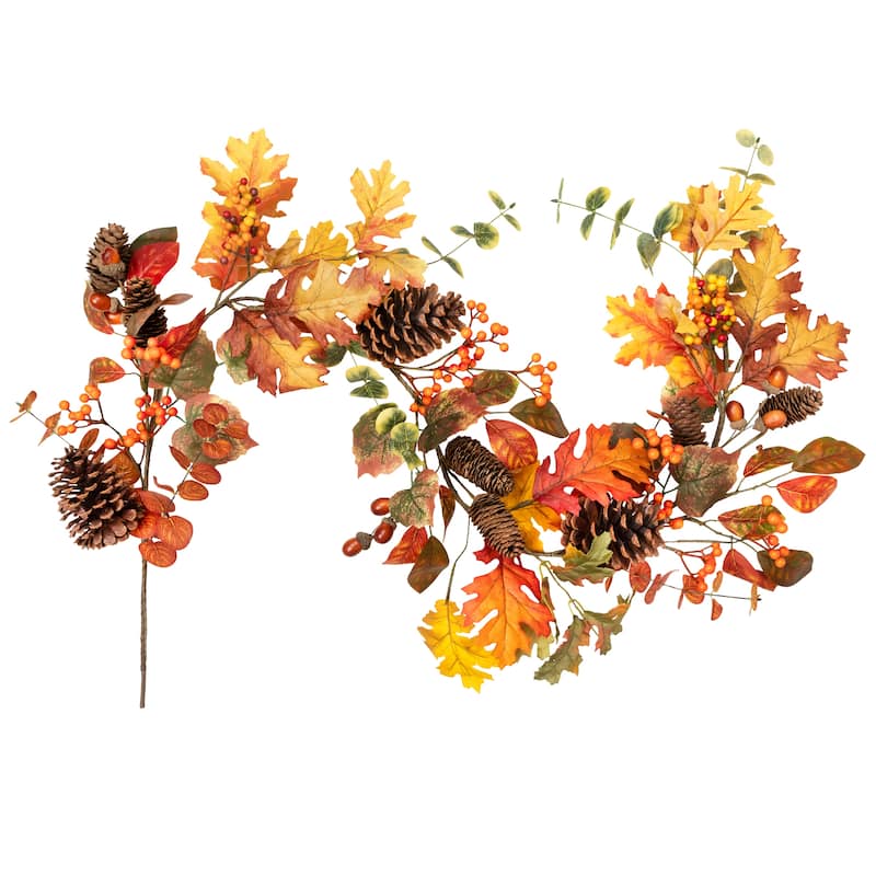 Acorns, Pinecones and Mixed Autumn Foliage Artificial Fall Harvest Garland - 5' x 8"