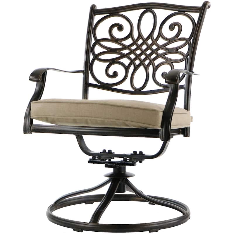Hanover Traditions 11-Piece Dining Set in Tan with Ten Swivel Rockers and an Extra-Long Dining Table
