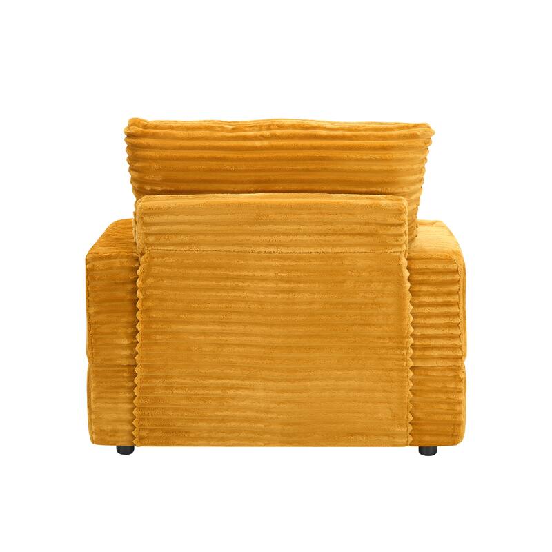 Corduroy Armchair Ottoman Set with Cup Holder, Spring Cushion and 2 Throw Pillows