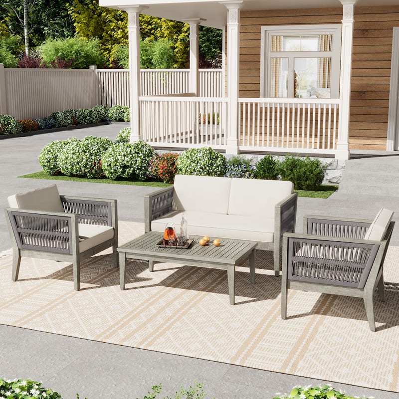 Remy Outdoor Acacia Wood 4 Pieces Patio Chat Set by Christopher Knight Home