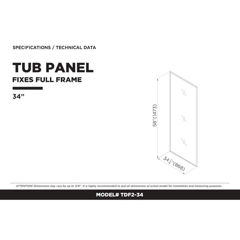 Full Frame Fixed Tub Clear Tempered Shower Glass Panel
