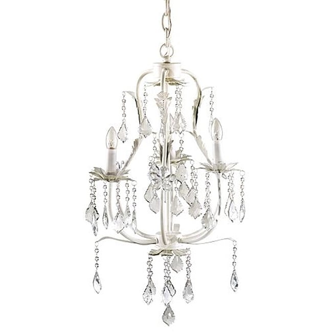 Elegant 3 Tier Creamy White Sparkling Teardrop Crystal Chandelier Accent Lamp - 17.5 X 14 X 14 inches - Chandeliers For Bedrooms by Overstock.com