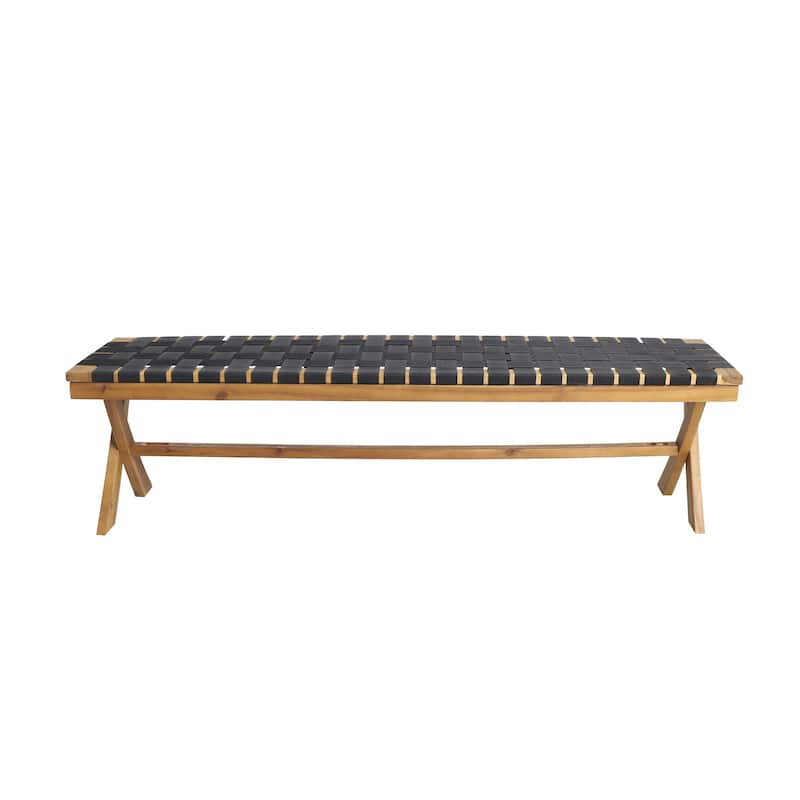 Mallett Outdoor Acacia Wood Bench with Rope Seating by Christopher Knight Home - 61.00" W x 13.75" D x 16.25" H