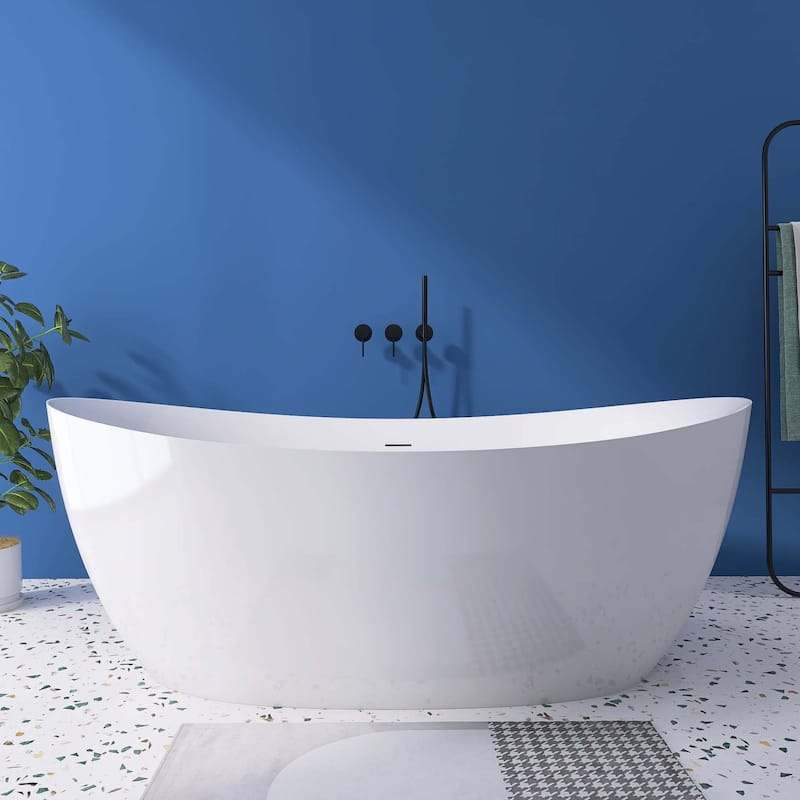 63 in. x 31 in. Acrylic Freestanding Soaking Bathtub in Gloss White - 31" x 63" - 31" x 63"
