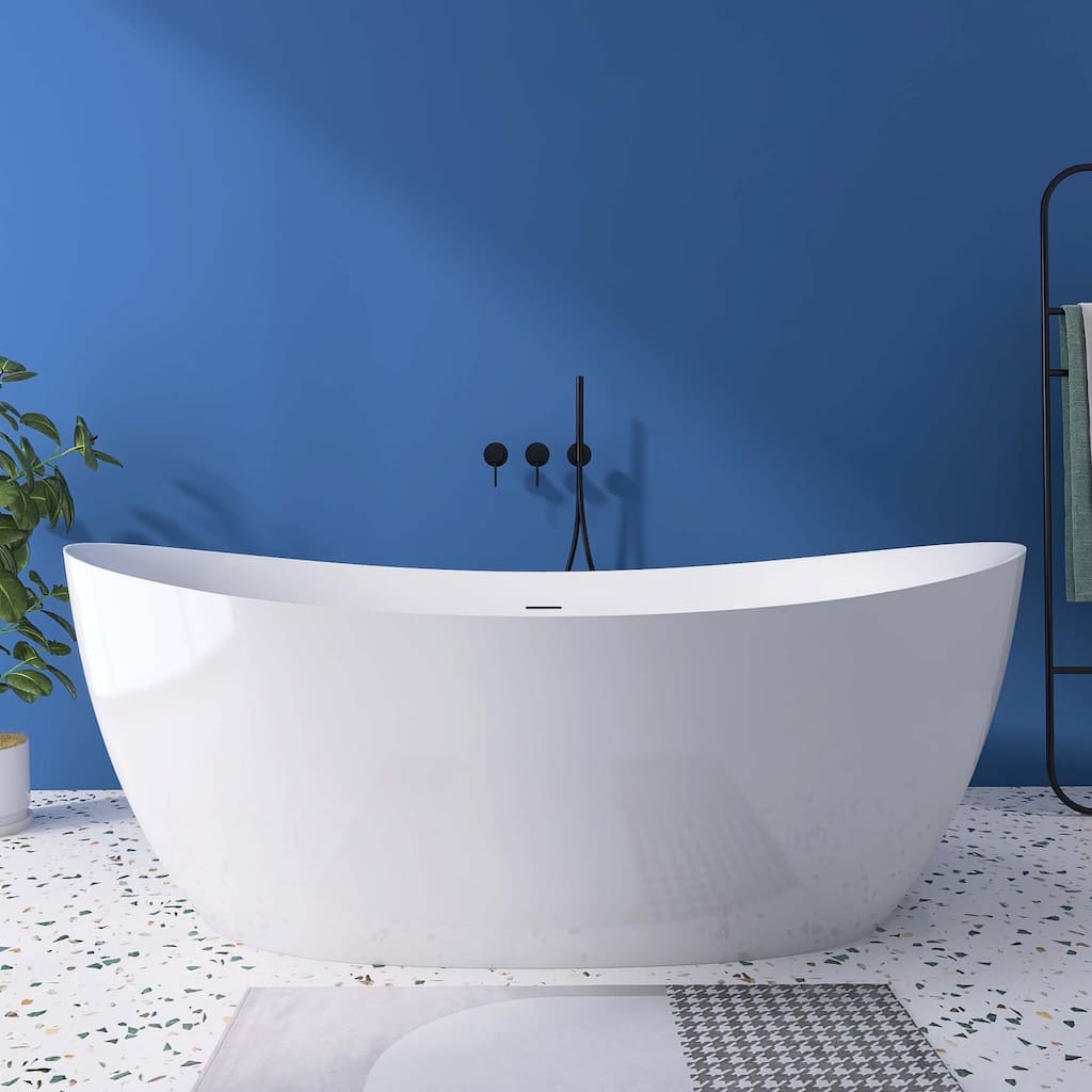 69 in. x 32.68 in. Acrylic Freestanding Soaking Bathtub in Gloss White - 32.68“ x 69"