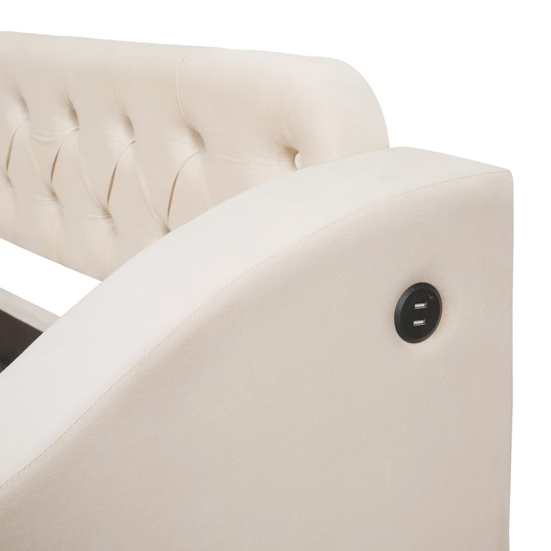 Twin Size Velvet Upholstered Daybed with Storage Armrests & USB Port