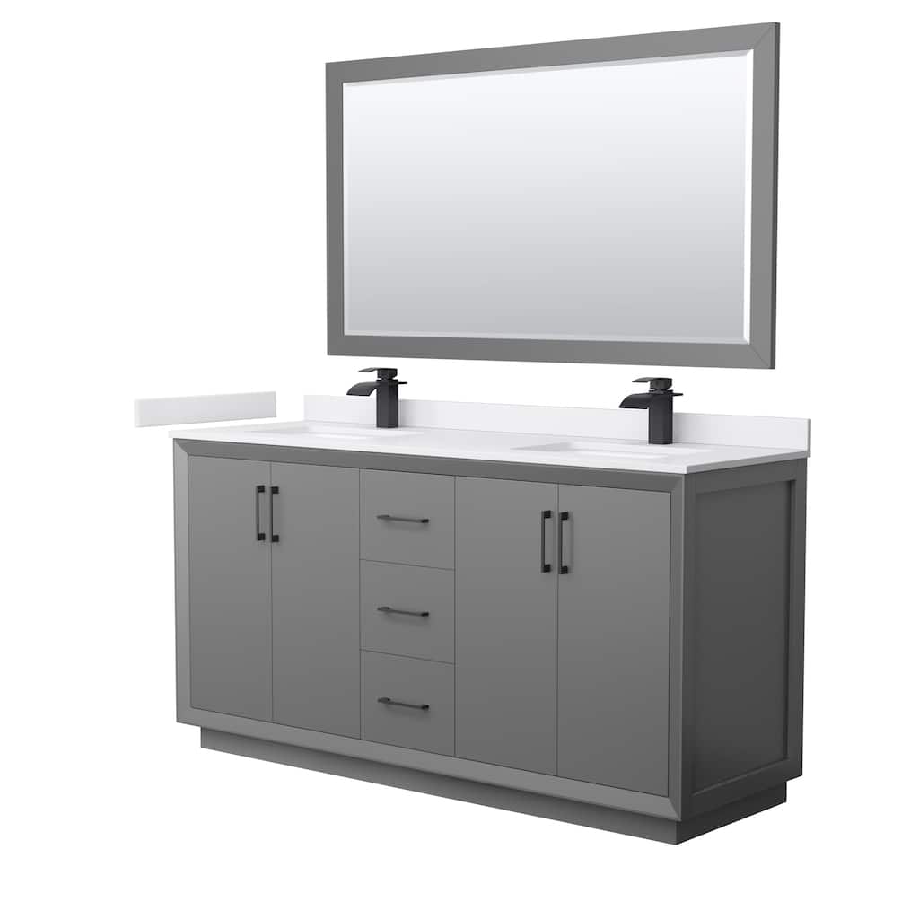 Strada 66-Inch Double Vanity Set, Cultured Marble Top, 58-Inch Mirror