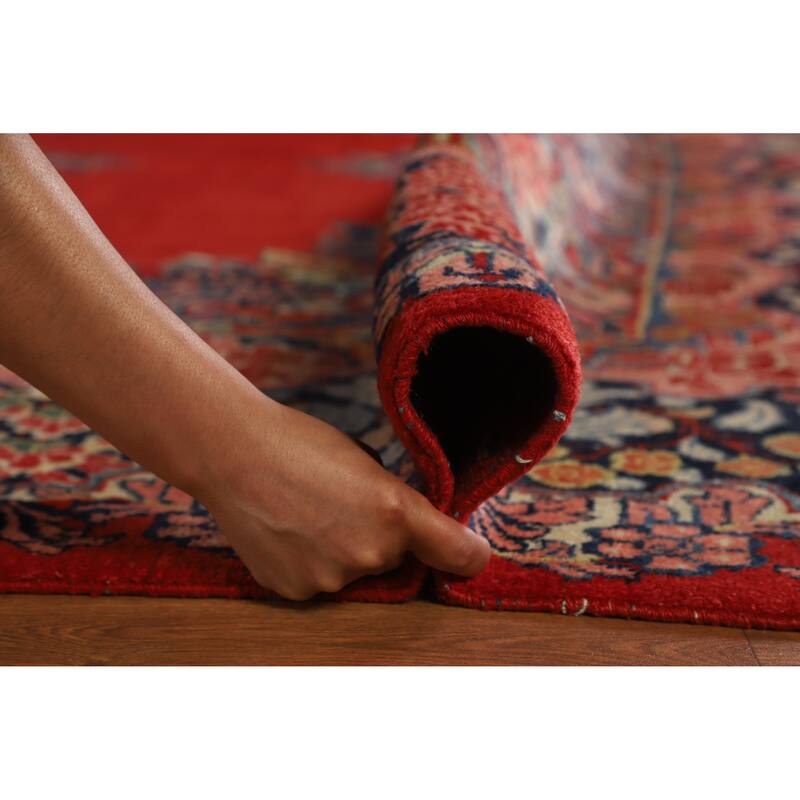 Hand Knotted Oriental 100% Wool Carpet Traditional Floral Red Sarouk Area Rug - 13' 7'' X 10' 7''