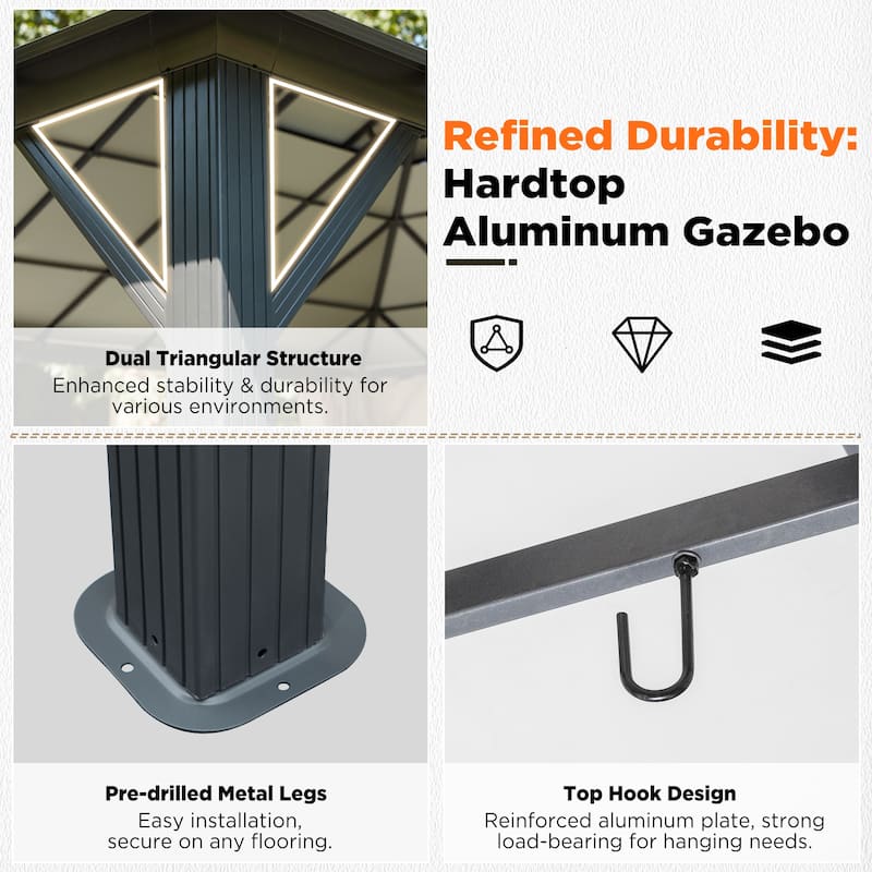 EROMMY Hardtop Gazebo, Waterproof Aluminum Pavilion with Netting & Curtains for Patio, Garden