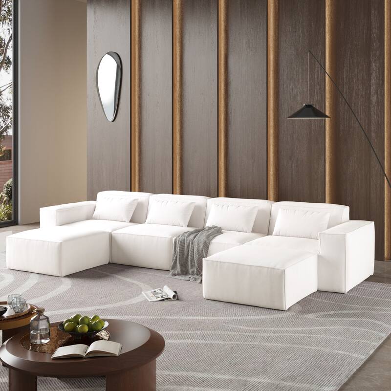 149" U Shaped Modular Sectional Sofa, 6-Seat Upholstered Sofa Couch, Free Combination