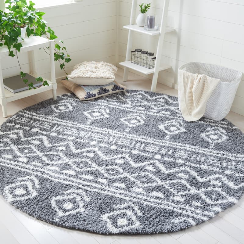 SAFAVIEH Parma Shag Dhurata Rug - 6'7" Round - Charcoal/Ivory