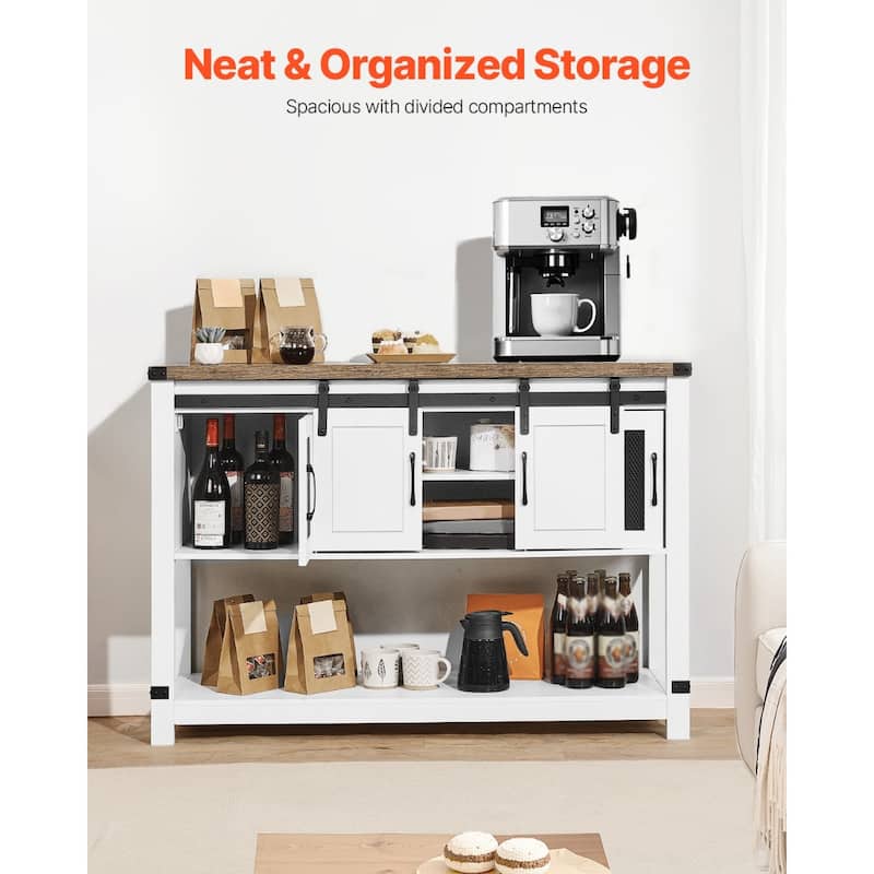 Coffee Bar Cabinet 4-Tier Coffee Bar Table with Barn Doors for Living Room - Multi