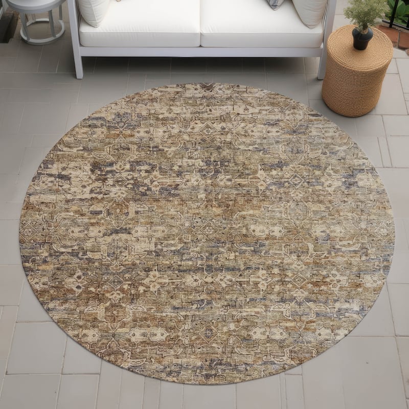Machine Washable Indoor/ Outdoor Traditional Harmony Chantille Rug - Brown - 8' x 8'