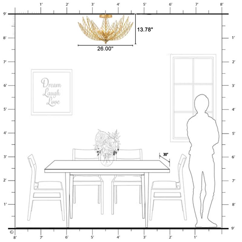 4 Lights Dual Semi-Flush Mount Ceiling Light Leaf Shaped Shades - Dia.26-in