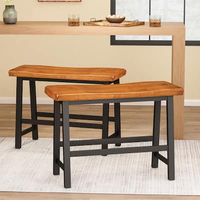 Christopher Knight Home Pomeroy Saddle Wood Counter Dining Bench (Set of 2)