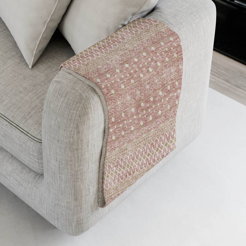 Premium Machine Washable Boho Moroccan Sherpa Throw Blanket - Blush - 4'2" x 5'10"