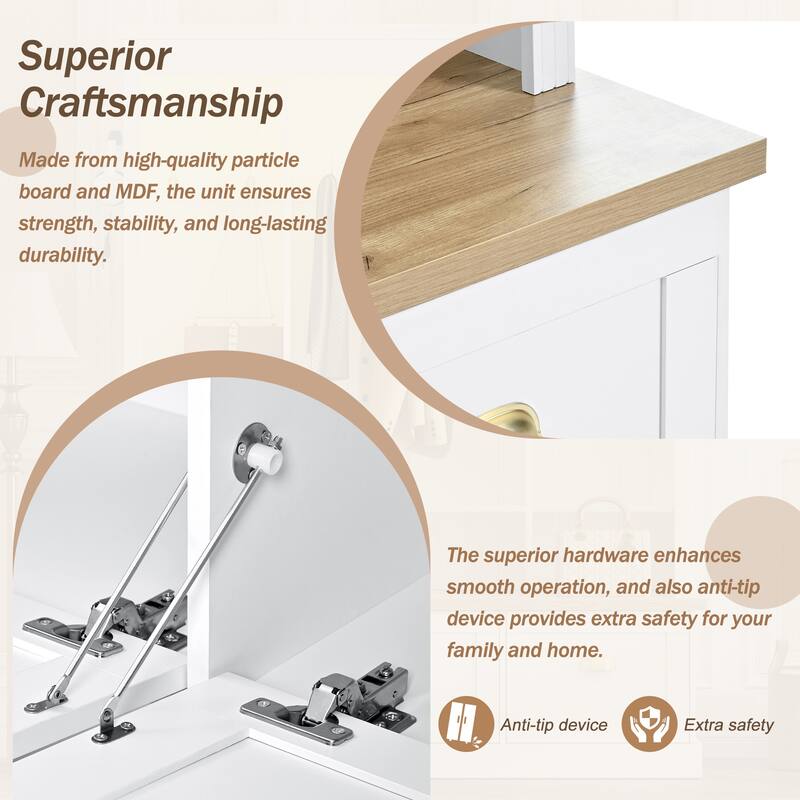 Elegant APP Controlled LED Light Hall Tree with 9 Hooks, Natural Storage Bench with 3 Large Cabinets, with Shelves