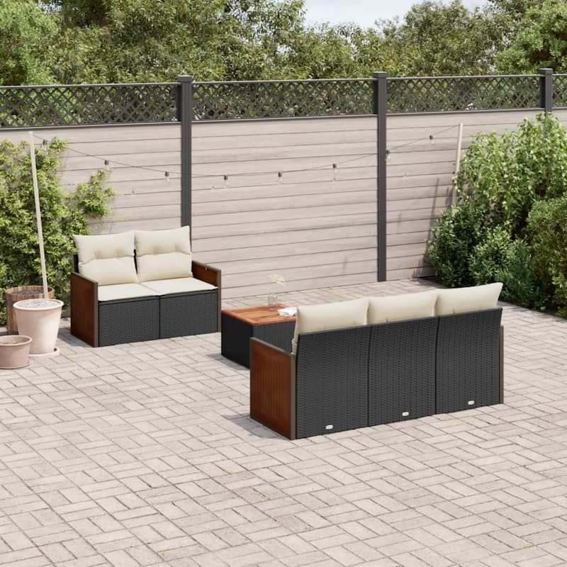 vidaXL Patio Sofa Set with Cushions Outdoor Furniture 6 Piece Poly Rattan - 21.7 x 21.7 x 14.6 - Black and Cream