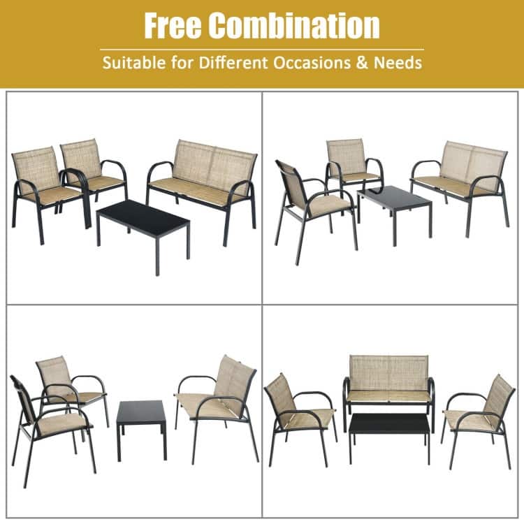 4 pcs Patio Furniture Set with Glass Top Coffee Table - 42.5" x 24.4" x 31.5" (L x W x H)