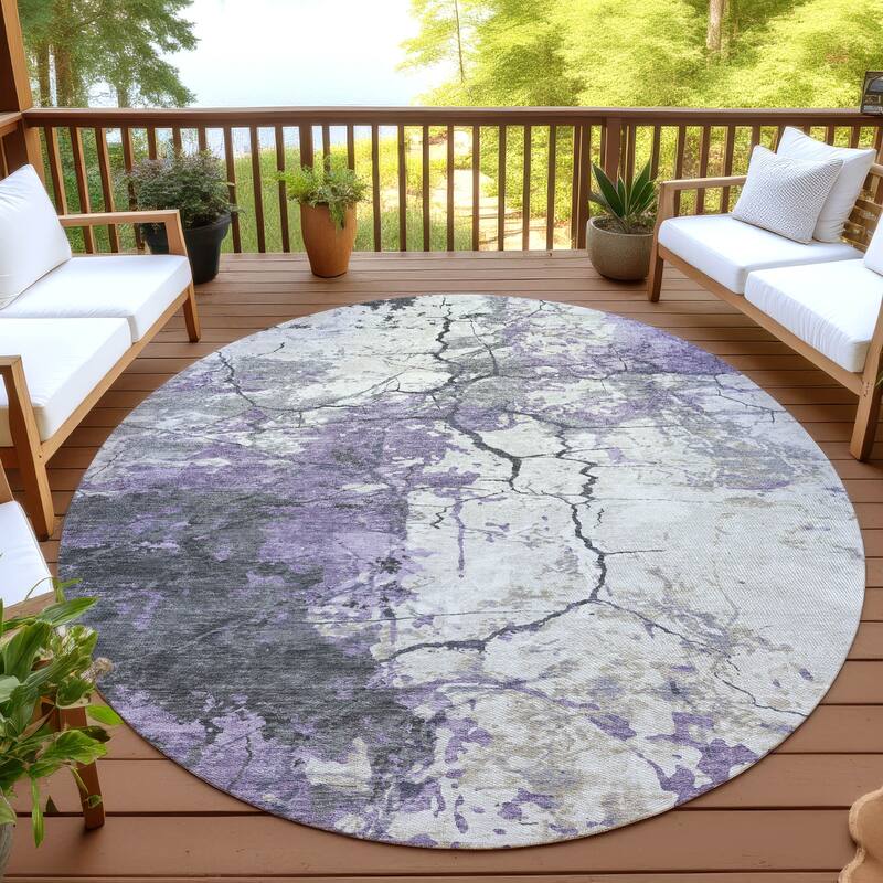 Machine Washable Indoor/ Outdoor Modern Crackle Chantille Rug - Lavender - 8' x 8'