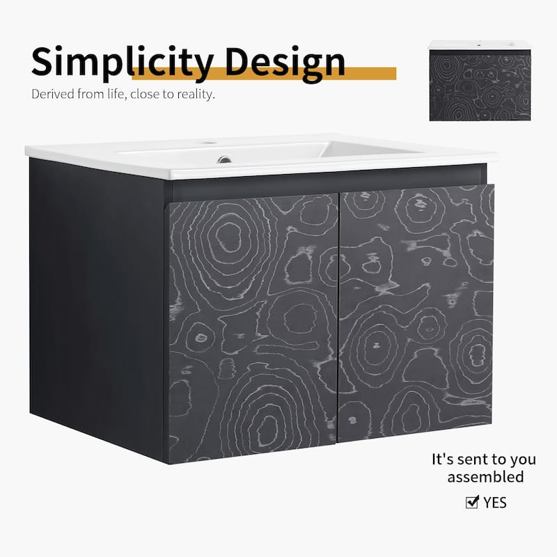 Bathroom Vanity With Sink In 24/30 Inch, Floating Bathroom Vanity with Soft Close Door