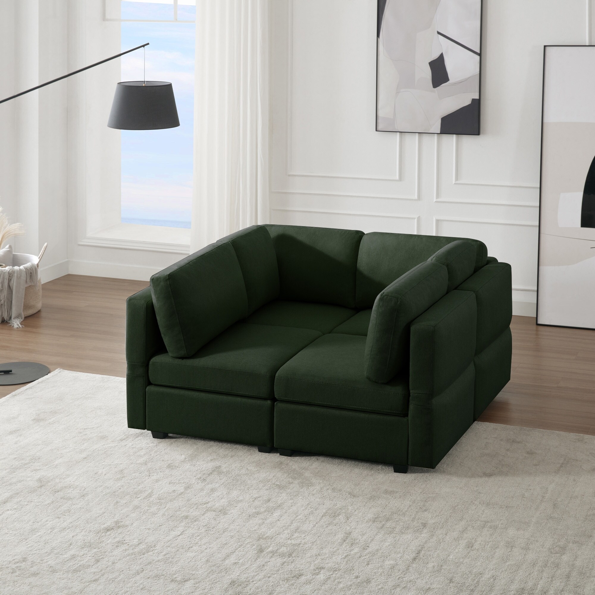 Modern Modular Sofa Bed 4 Seat Sectional Sofa Green Fort Sleeper Sofa Recliner Couch with Seats Storage for Living Room