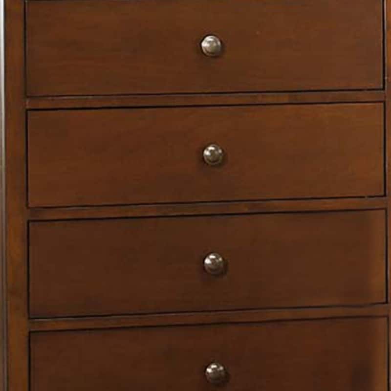 Transitional Style Wooden Chest With 5 Drawers, Cherry Brown