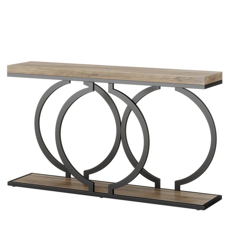 Industrial Console Table 55" - Narrow Long Entryway Sofa Table with Geometric Metal Frame