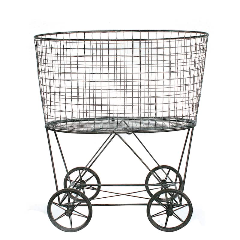 Metal Rolling Laundry Cart with Rack - Silver