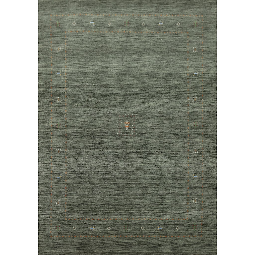 Hand Knotted Oriental 100% Wool Carpet Tribal Animal Pictorial Green Gabbeh Area Rug - 7' 4'' X 5' 5''