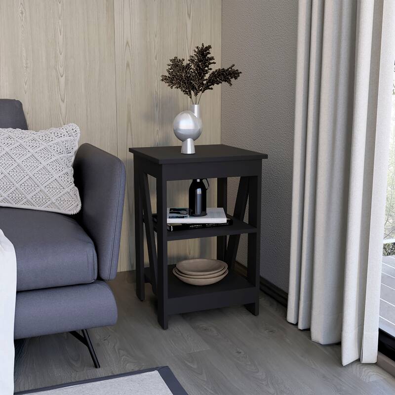 End Table, Side Table, Nightstand, 3-Tier Storage Shelf, Sofa Table for Small Space - Black