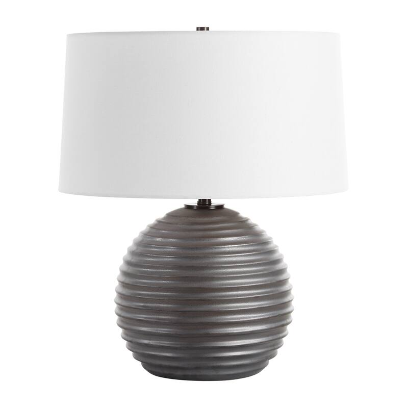 Ribbed Texture Ceramic Table Lamp with White Drum Shade - 22" - Gray