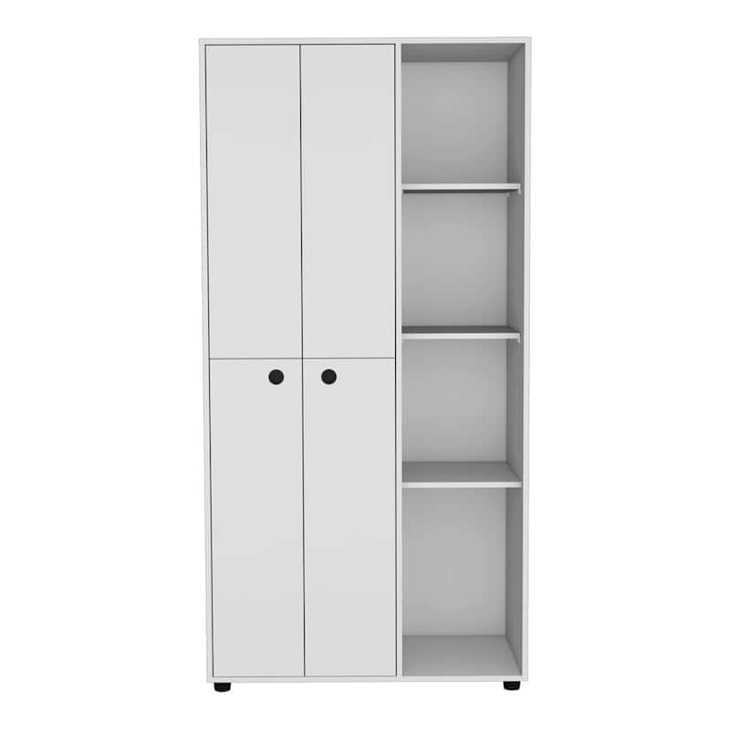 19.48" Modern Double-door Armoire with 2 Durable Metal Rods and Three Shelves - White