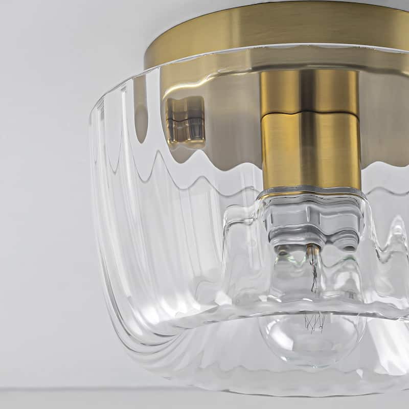 1-Light 6.3" Modern Glam Dome Clear Striped Glass Shade Flush Mount Ceiling Light/Wall Sconce for Hallways, Porch, Bedroom