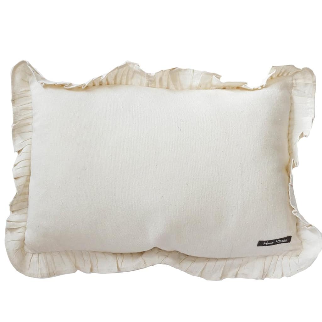 Rectangular Cream With Ruffled Pleated Edges Cushion Cover