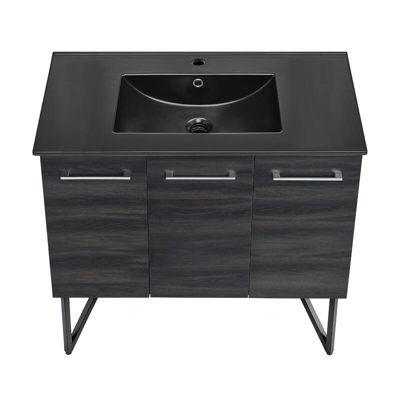 Annecy 36 In. Black Walnut Bathroom Vanity With Black Ceramic Sink Top