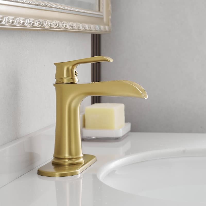 Single-handle Bathroom Waterfall Sink Faucet with Drain and Deckplate