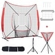 preview thumbnail 1 of 9, Portable 7x7 Baseball Training Net with Strike Zone and Ball Collector White-Red