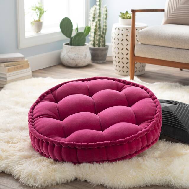 The Curated Nomad Atlanta Deep Button Tufted Velvet Floor Pillow - 30" x 30" Round - Bright Pink