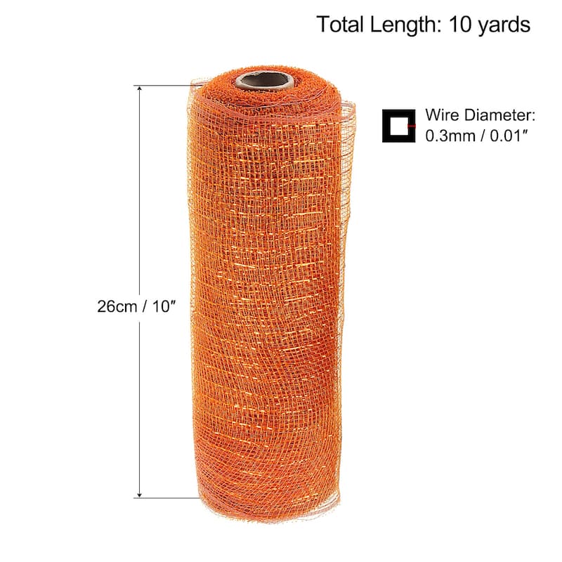 1 Roll PP Burlap Mesh 10" x 10 Yard Tinsel Foil Stripe Wrapping Ribbon - Orange+Gold